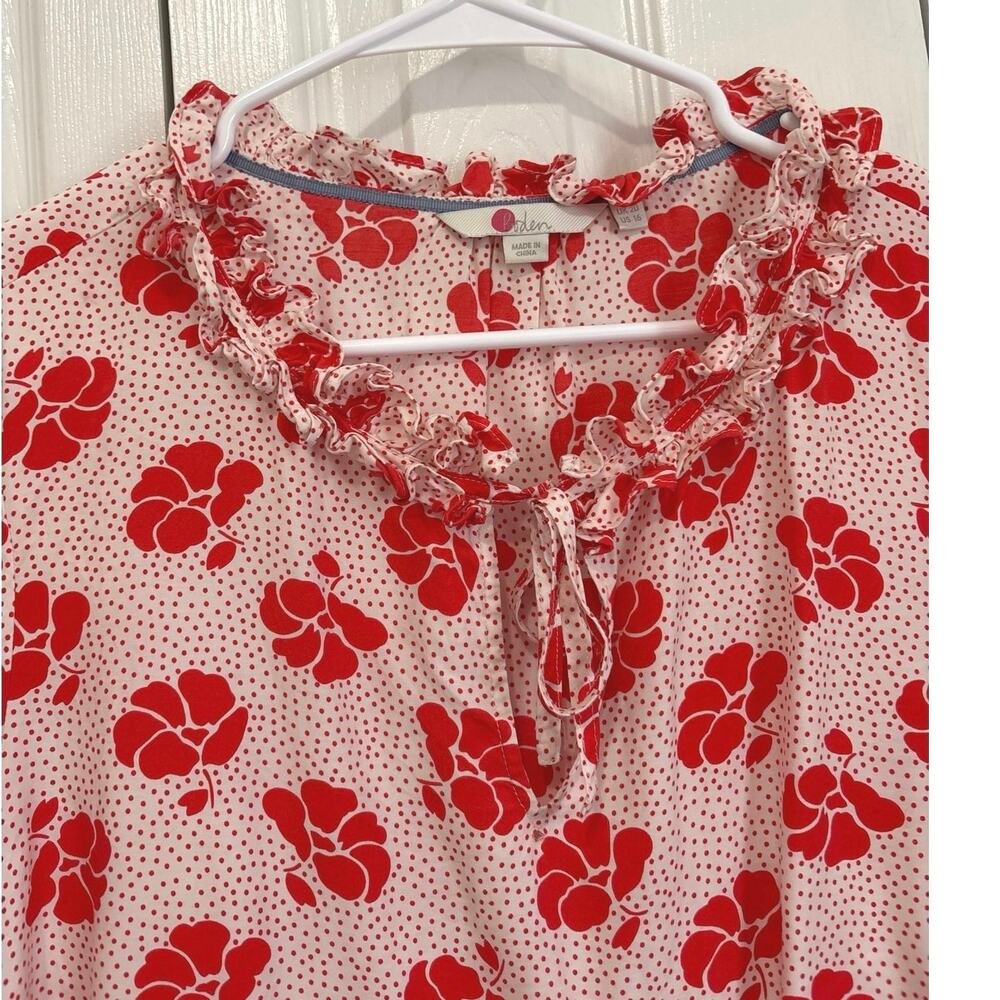 Boden Silk Blend Ruffled Floral Keyhole Lightweight Blouse Size 16 - Picture 5 of 9